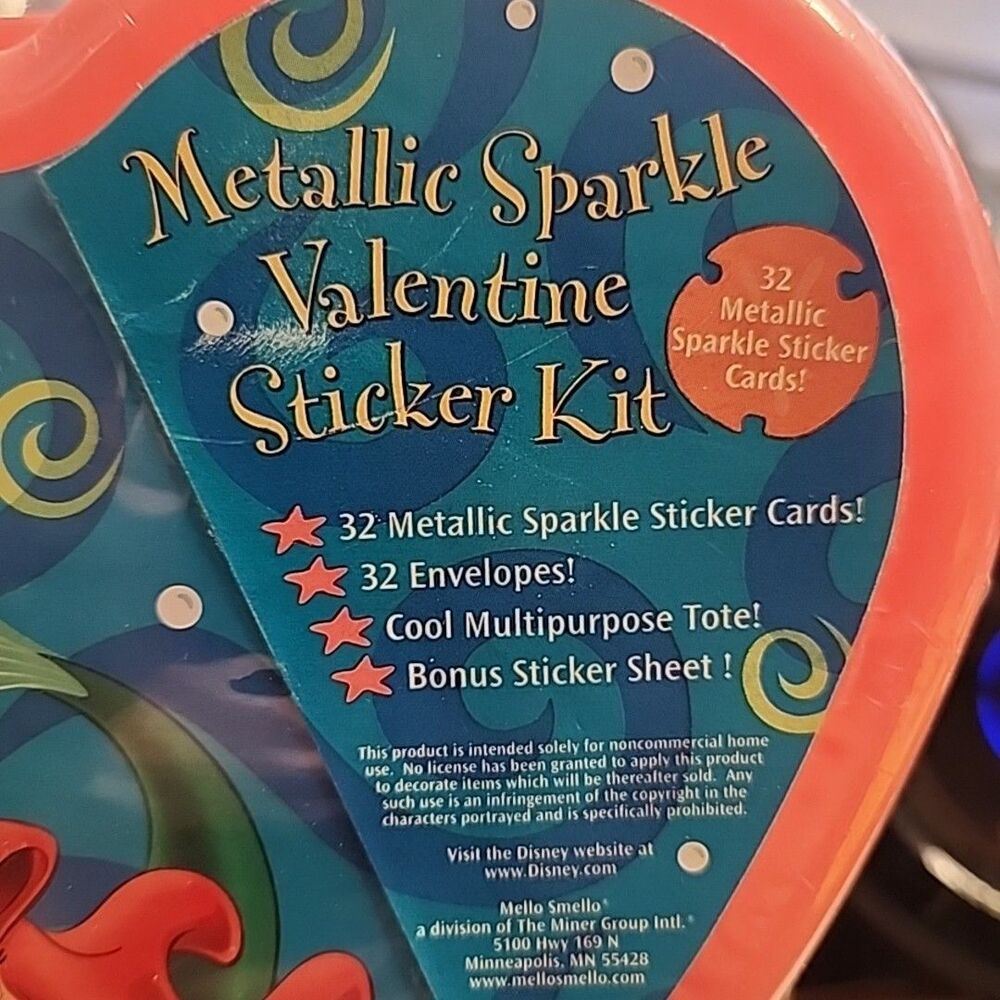 Vintage 32 Disney Little Mermaid Metallic Sparkle Valentine Sticker Kit W/ Case - Picture 2 of 5